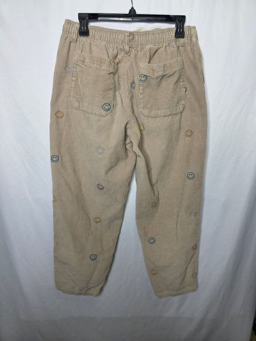 Urban Outfitters Beige Corduroy Pants With Multicolor Smiley Face Embroidery Ela - Picture 4 of 11